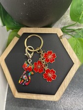 3" Gold-tone Cat Flower Enamel Charm Keychain New Free Ship B4069