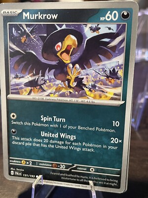 murkrow pokemon card value Murkrow 131/193 Paldea Evolved Scarlet Violet Pokemon Card 2023