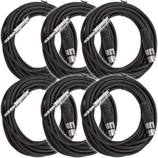 6 Pack of 25 Foot Black XLR Female to TRS Patch Cables PA DJ Cords