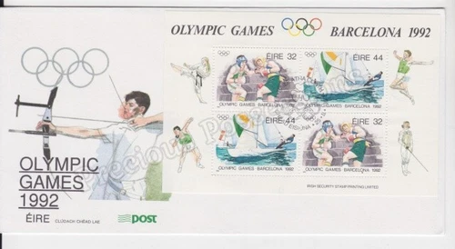 EIRE IRELAND UNADDRESSED FDC FIRST DAY COVER 1992 OLYMPIC GAMES STAMP SHEET
