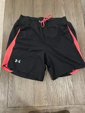Mens Under Armour Lined Running Shorts Black Pink Large