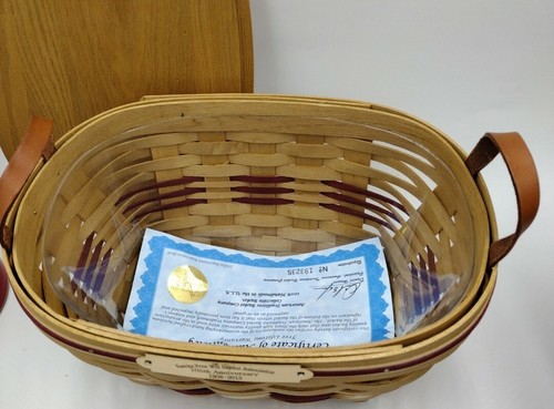 American Traditions Woven Lined Leather handled Basket 11x8x6 signed & dated - Picture 6 of 9