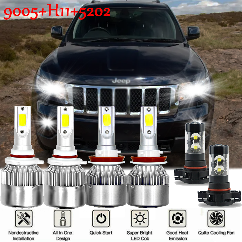 For Jeep Grand Cherokee 2011 2012 2013 Combo LED Headlight+Fog Lights Bulbs Kits