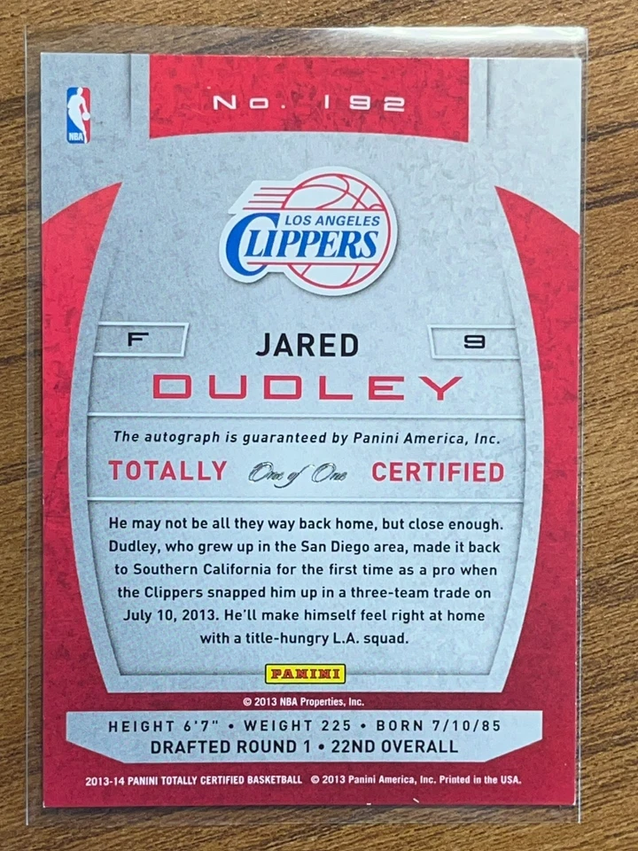Jared Dudley 2013-14 Panini Totally Certified 1/1 Black Auto Autograph #192 - Image 2 of 2