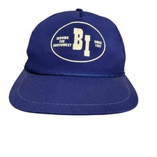 BI Hat Cap Strap Back Blue Rope Advertising Embroidered Made in USA Mens K-Brand