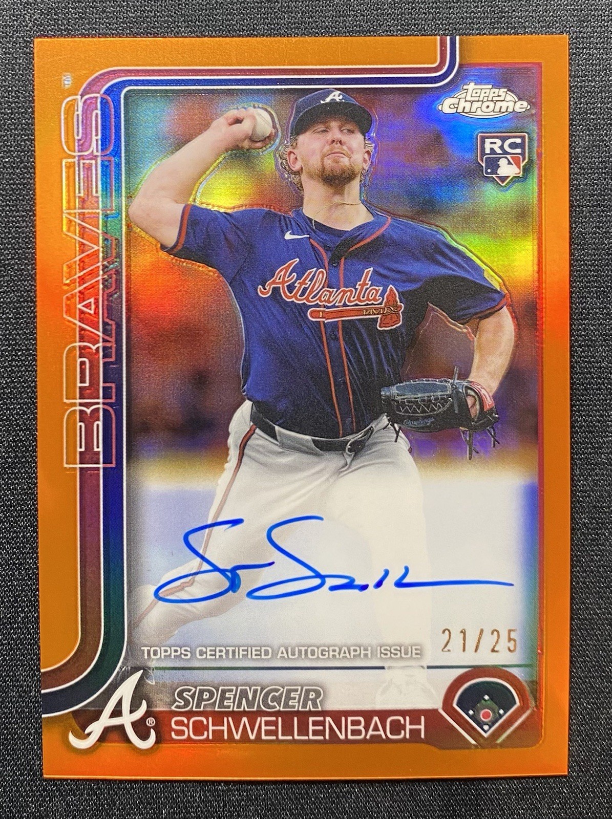 2025 Topps Chrome Spencer Schwellenbach Rookie True Orange Auto /25! Braves!
