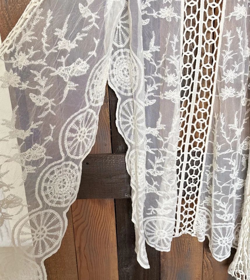 Sheer Lace Kimono Duster Cardigan Festival Cover Up Plus Free One Boho Ivory - Image 2 of 4