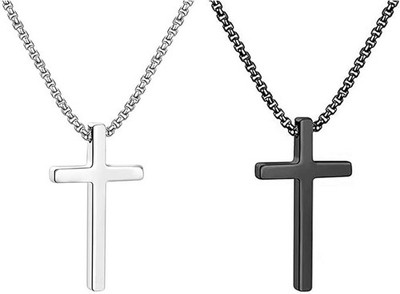 2 PCS Cross Necklace for Men,Silver Black Cross Chain Stainless Steel Pendant...