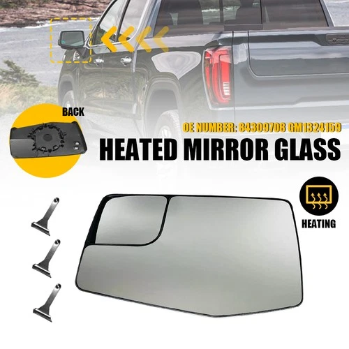 Mirror Glass with Heated Driver LH Side for 2019-2023 Chevy Silverado GMC Sierra
