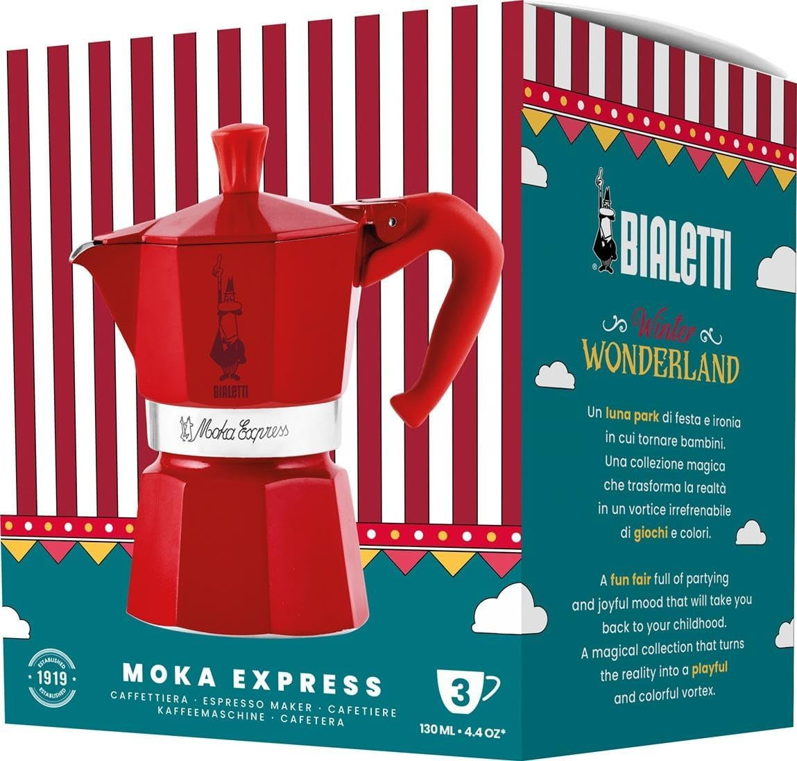 Caffettiera Moka Express Winter Wonderland 3 Tazze Rosso - Vera Tradizione