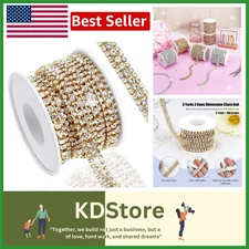 Elegant Gold & White Crystal Rhinestone Chain Trim – Perfect for Crafts & Wed...