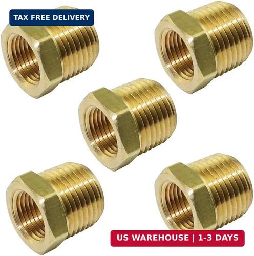 1/2" NPT Male x 3/8" NPT Female Brass Bushing Reducer Adapter Reducing Pipe Fitt