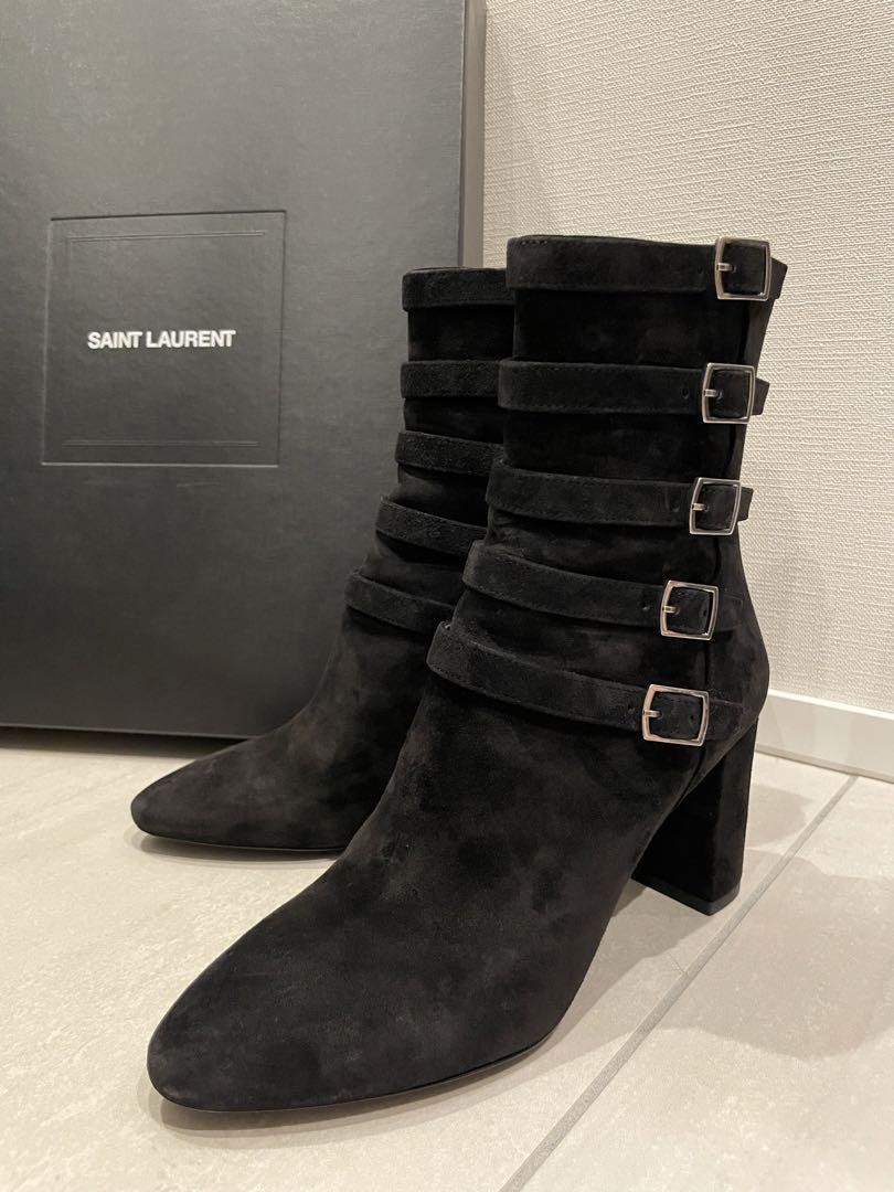 Autentici stivali corti Saint Laurent scamosciati a punta neri taglia 35 donna