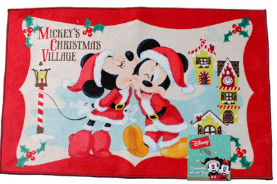 New Disney Mickey Minnie Mouse Christmas Village  20'' X 32'' Accent Rug Mat Red