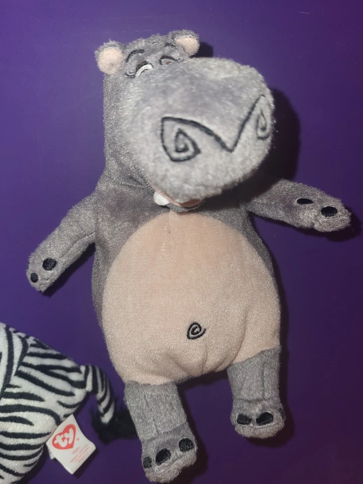 Ty Beanies, 8 Inch MARTY ZEBRA and GLORIA HIPPO, Madagascar Escape 2 Africa - Image 3 of 4