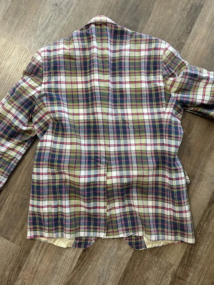 Brooks Brothers Chaqueta Blazer Tres Botones Vintage Azul Verde Madrás Cuadros 40S Foto 4 de 4