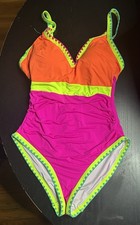 Medium Women  s One Piece Swimsuit Tummy Control VNeck Tie Back Pink Summer NWOT