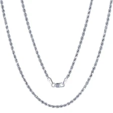 14K White Gold 2mm Diamond Cut Rope Chain Link Necklace Mens Womens 20"