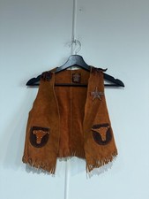 Vintage John B Craighead Vest Kids Large Brown Leather Fringe Western USA Made