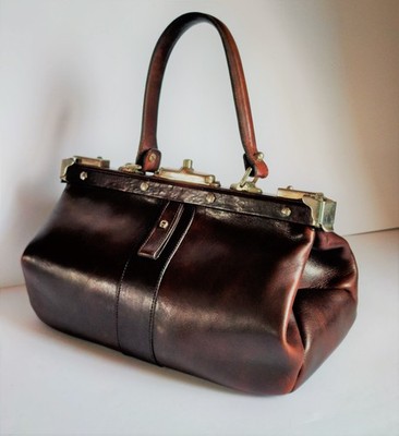 Etienne Aigner Vintage Handtasche Leder dunkelbraun Doktortasche Bügeltasche 70e