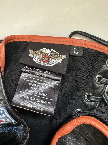 Harley-Davidson gilet pelle full zip donna grande L ricamato biker arancione - Foto 8 di 9