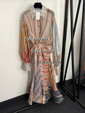 contrast stripe ruffled lace waist long sleeve shirt dress long skirt S-XL