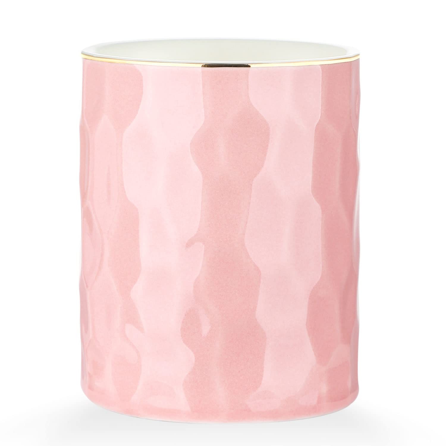 Ceramic Pink Pencil Cup, Makeup brushes Holder, Gold Pen Holder for Desk Cute...