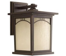 Progress Lighting Bronze Umber Textured Art Glass Craftsman Outdoor Lantern-Used