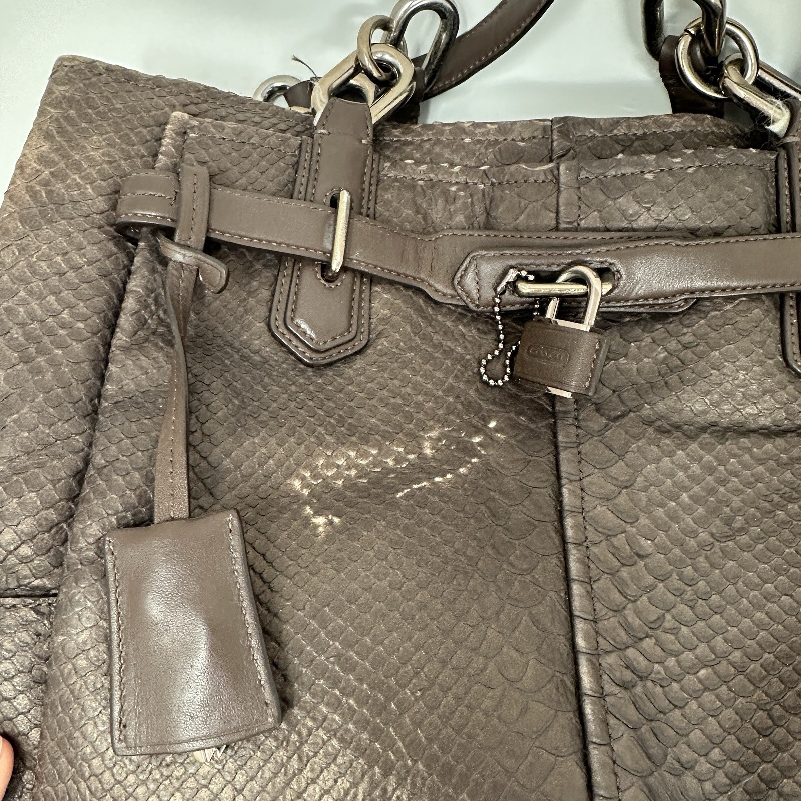 Coach 18741 Brown Bronze Python Embossed Leather … - image 10