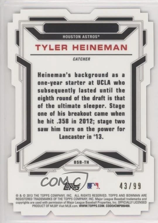 2013 Bowman Draft Scout Breakouts X-Fractor Die-Cut /99 Tyler Heineman #BSB-TH - Image 2 of 2