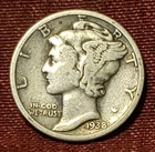 1938-P Mercury Dime 90% Silver Free Shipping
