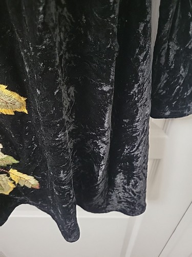 Anthropologie Uncle Frank Dress Small Crushed Velvet Black Embroidery Rose 90s - Picture 14 of 14