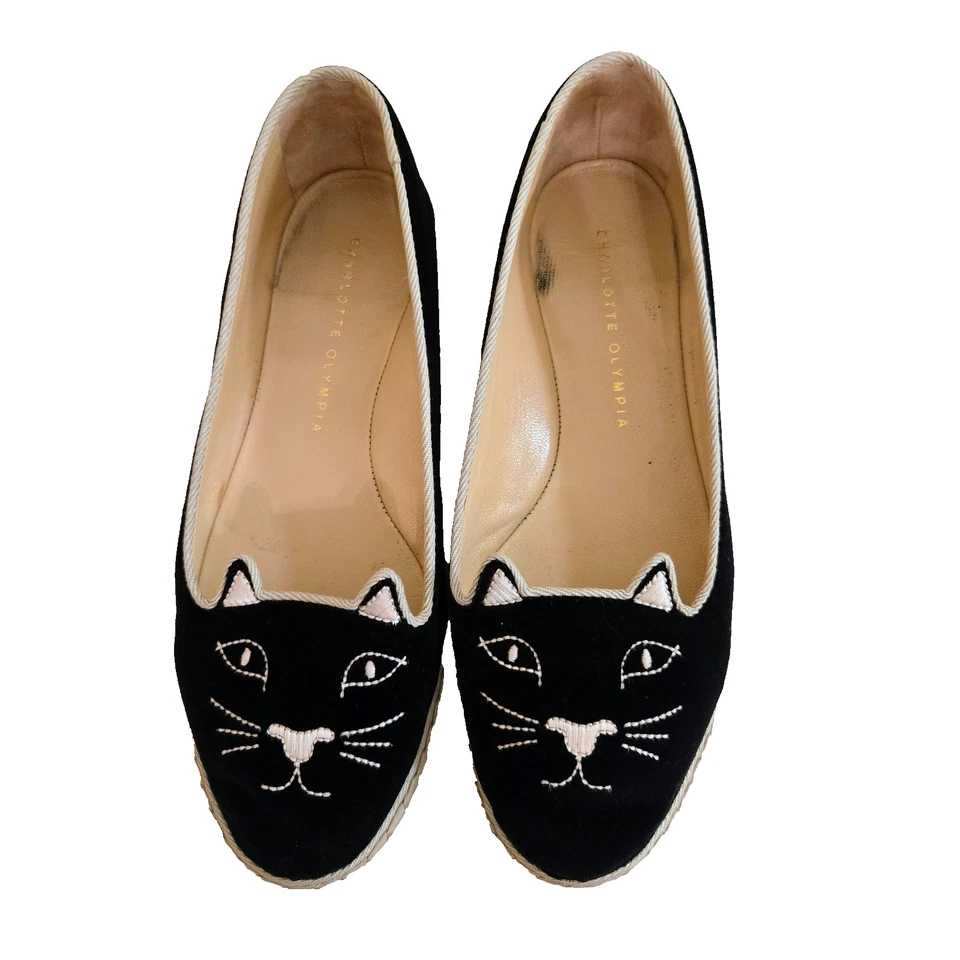 Authentic Charlotte Olympia Velvet Ballet Kitty Flats - Size 38.5/8.5 - Image 2 of 4