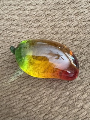 Awesome Yellow, Orange And Green Elegant Glass Mango Figurine