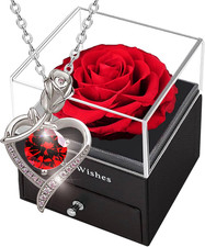 Preserved Rose Box with Austrian Crystal Necklace,Real Red Eternal Rose with S92