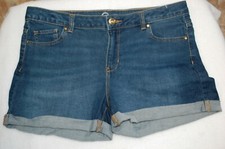 Girls BLUE JEAN SHORTS Adj Waist ROLLED CUFFED LEGS Five Pockets SIZE 16 PLUS