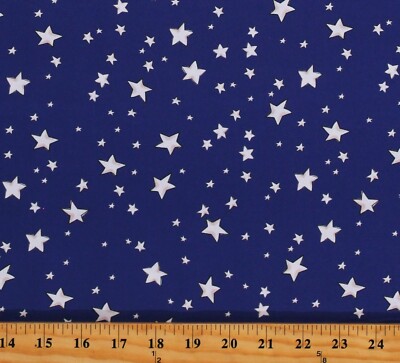 Cotton White Stars on Blue Patriotic USA My Stars Fabric Print by Yard D305.54