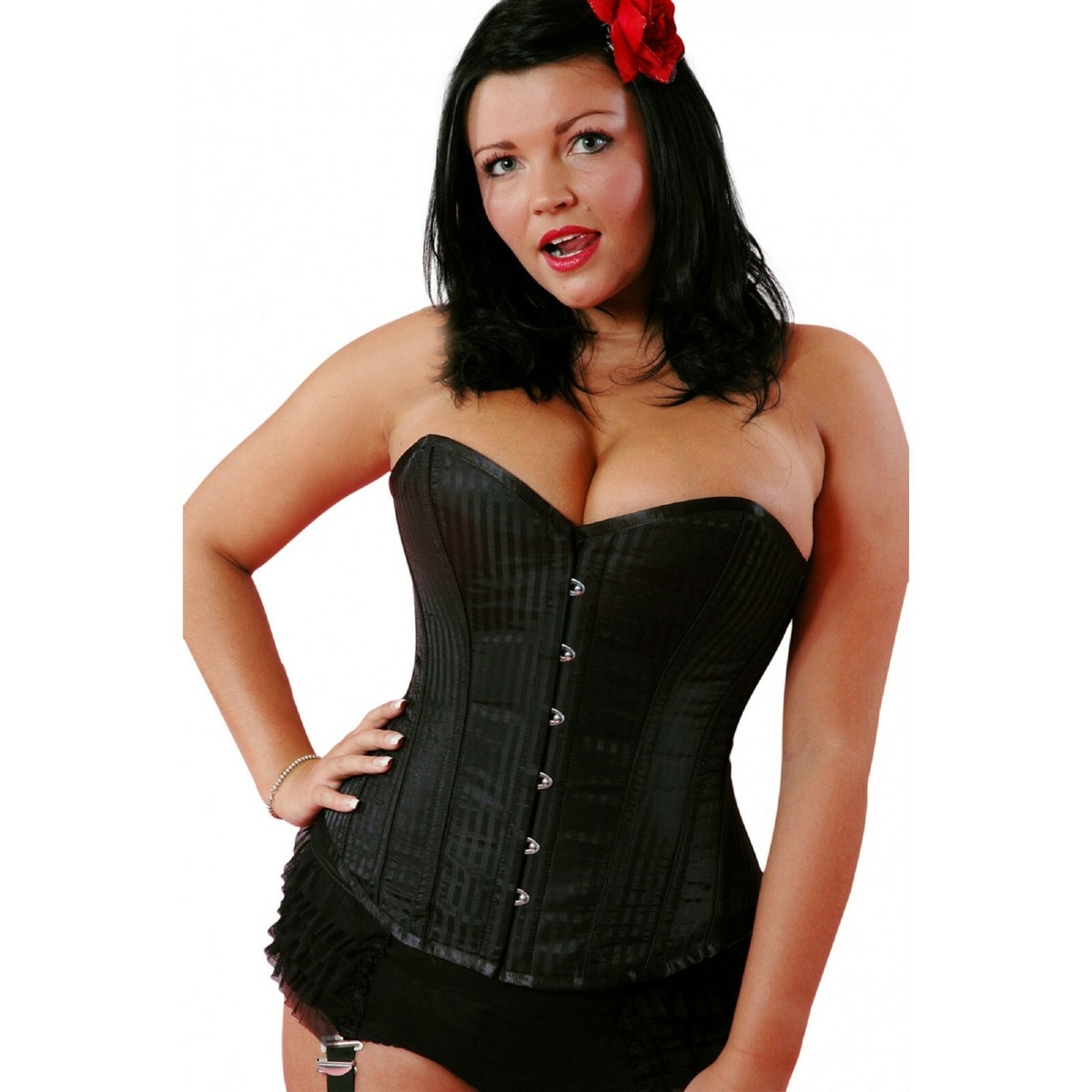 Kelvry Women Plus Size Satin Lace Up Boned Bustier Basque Corset Tops With Long Sleeve Off