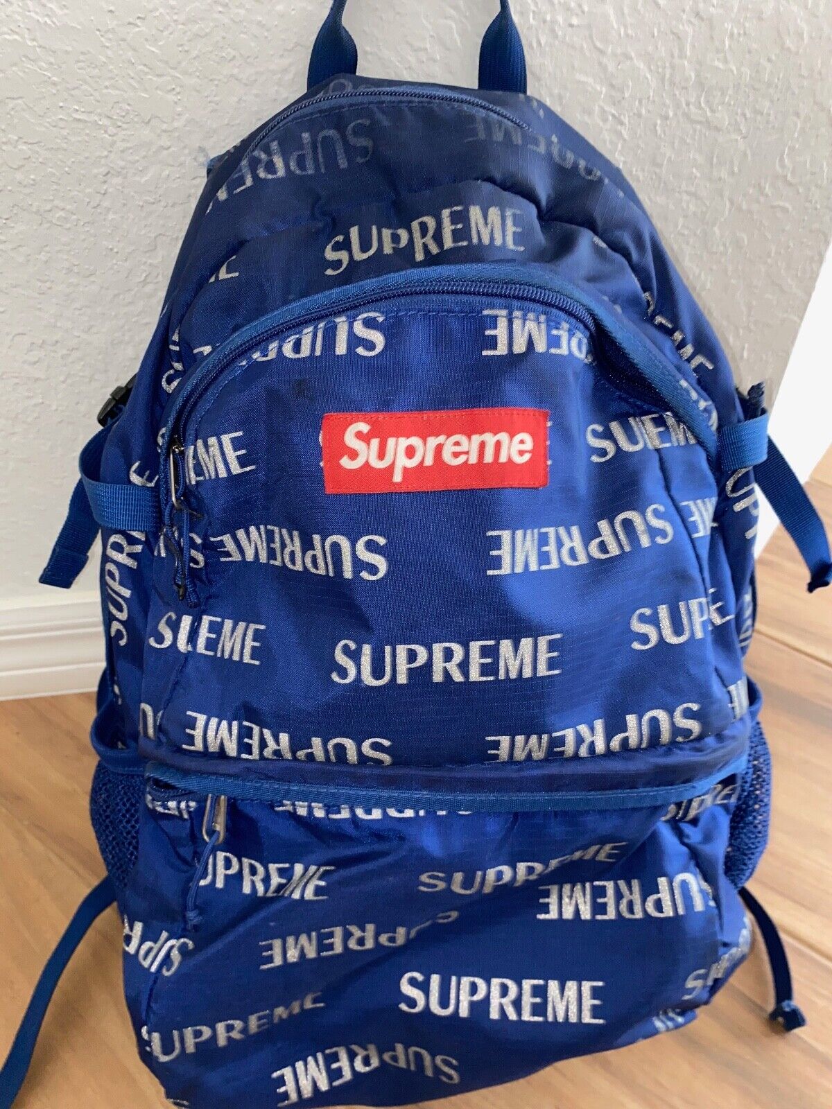 Supreme FW16 3M Reflective Repeat Blue Backpack Authentic Original Tag Included 