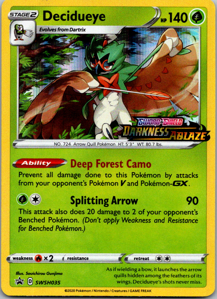 Pokemon Card - Decidueye SWSH035 Darkness Ablaze Prerelease Black Star Promo