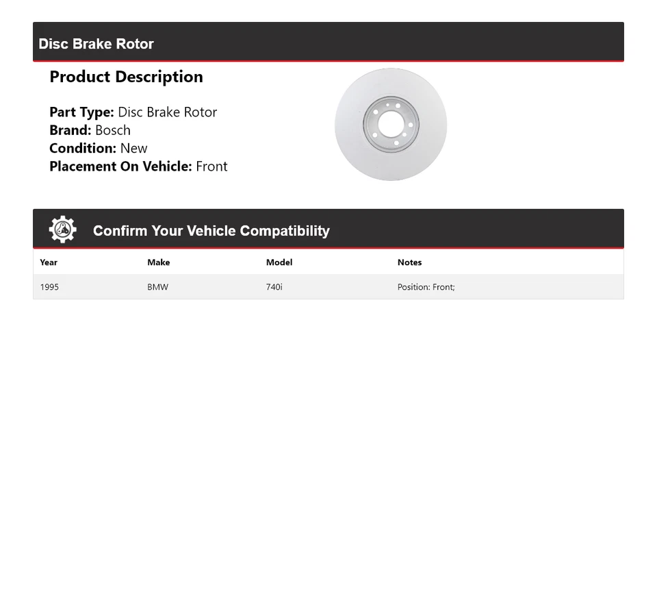 Rotor de freno de disco delantero QuietCast Bosch 1995 BMW 740i Foto 2 de 4