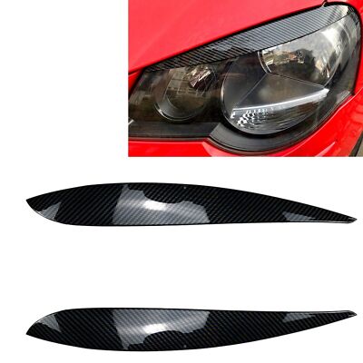 1Pair Headlight Eyelid Eyebrow Trim For VW Polo 9N 9N3 2005-09 Carbon Fiber Look