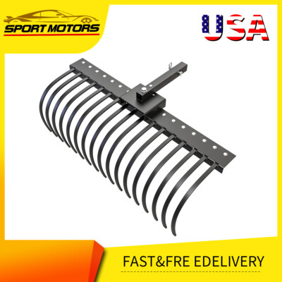 17'' Heavy Duty Pine Straw Rake with 2'' Receiver for Lawn Tractors ATVs and UTVs
