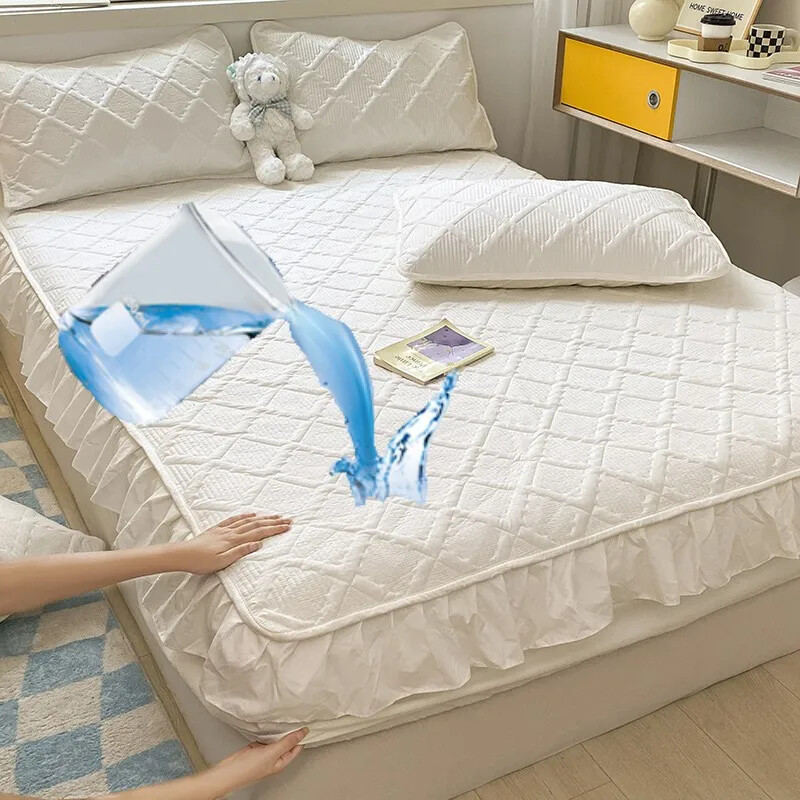 1PC Double Thick Quilted Solid Color Elastic Mattress Cover with Wrap Around Design