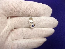 N/M STERLING SILVER & BLUE RHINESTONE "BABY SHOE" INITIAL PENDANT & 18" NECKLACE