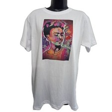 Camisa Vapor Apparel Med Blanca con Diseño Artístico Frida Kahlo Camiseta Cuello Redondo Top