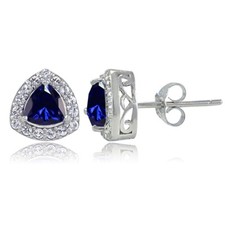 Sterling Silver Created Sapphire White Topaz Trillion-Cut Stud Earrings