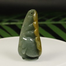 Cert'd Green Yellow 100 Natural A Jade Jadeite Pendant Lotus Fish       HN 1947