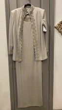 Cachet Evening Dress w/ Jacket, Taupe Grey . jacket w pearl accents & trim, 18