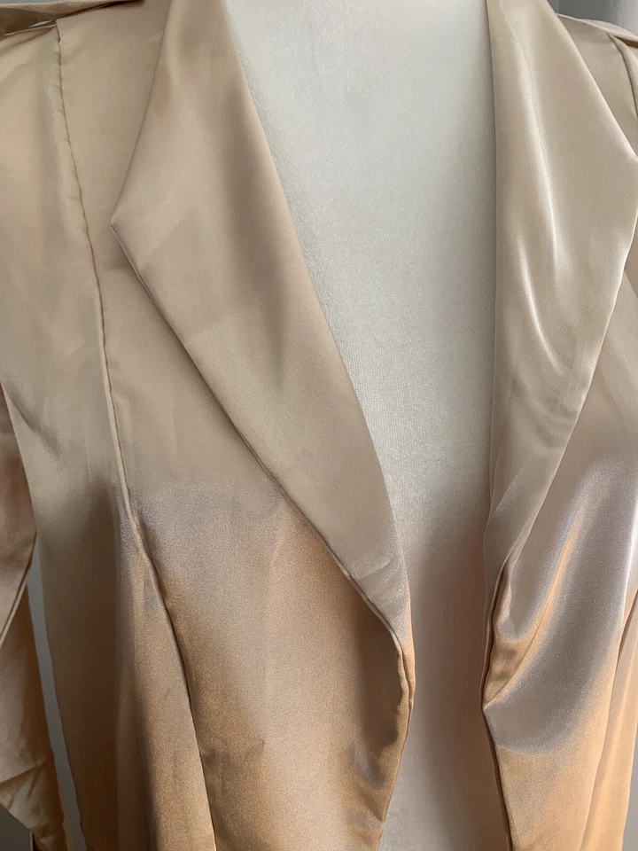 Boohoo Longline Open Cardigan Beige Gold Size 6 /S Long Sleeve Occasion Women - Image 2 of 4